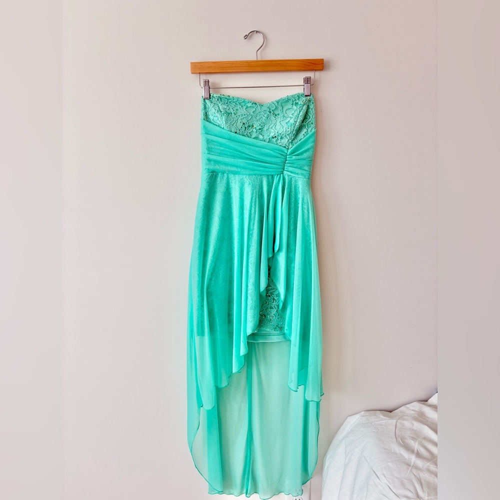 Teeze Me Mint Green Strapless Lace High-Low Dress | Size 5